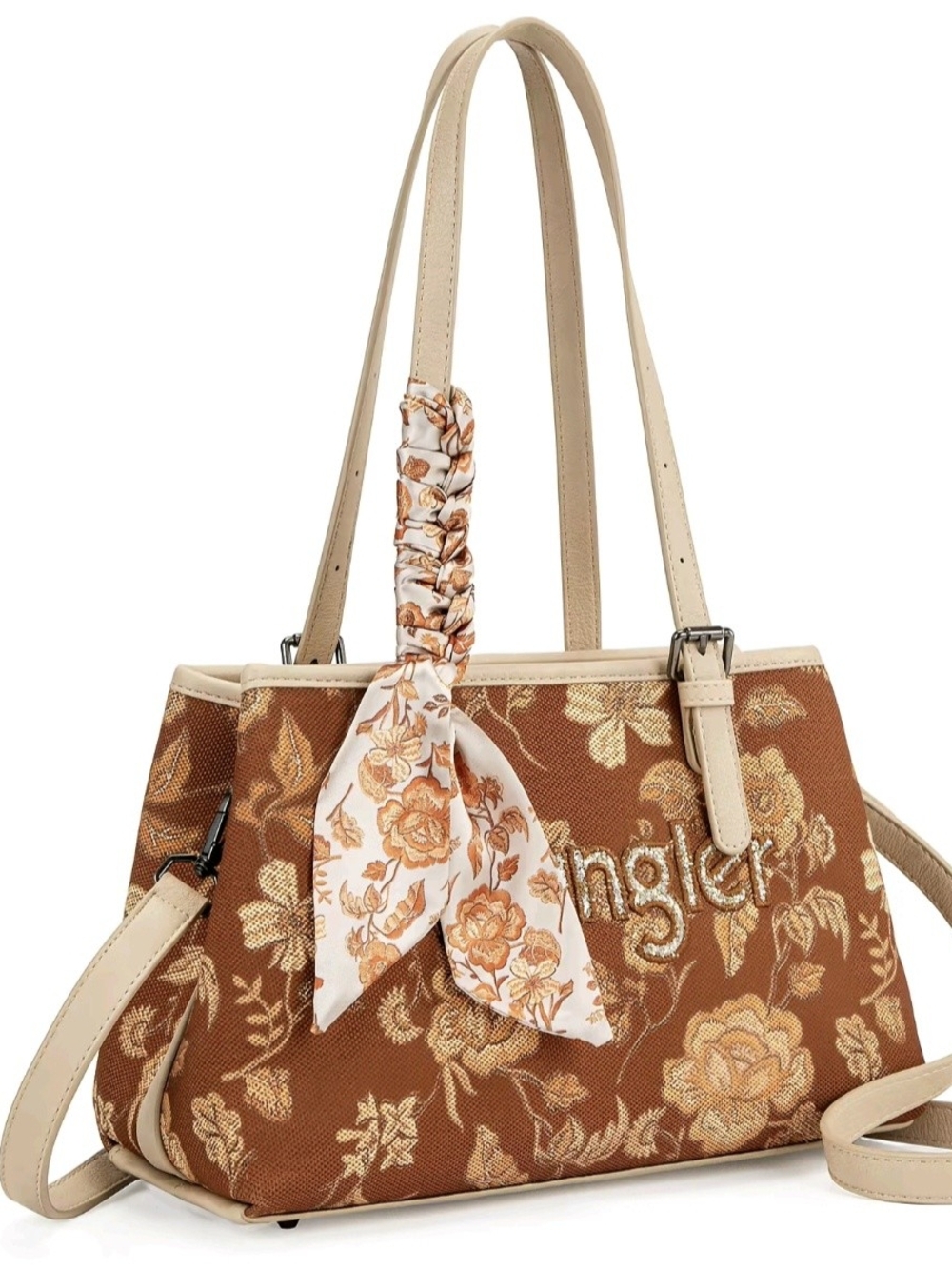 Wrangler Brown Floral Shoulder Bag with Beige Accents
